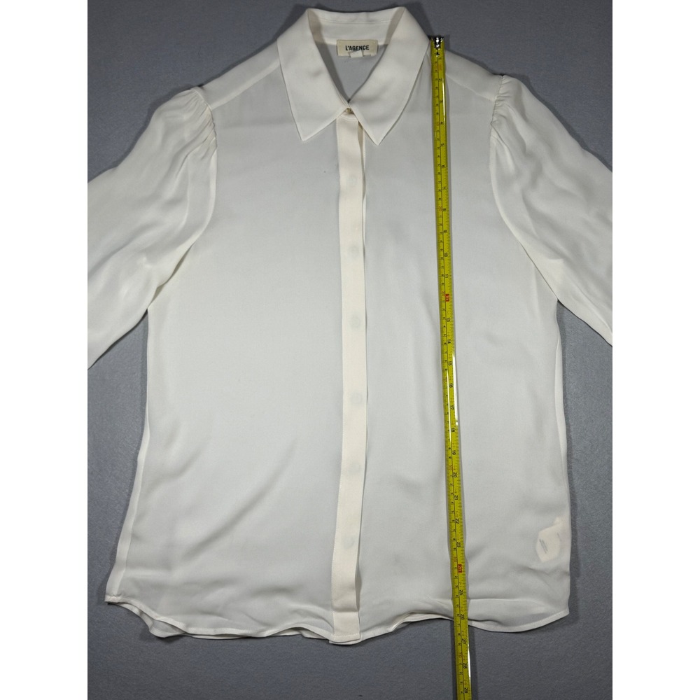 L'AGENCE Ivory 100% Silk Smocked Cuff Button Down Blouse Size Medium Ivory White - Picture 6 of 9